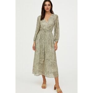 Alexa B Sheer Maxi Dress Womens 8 Green Leaf Print Rhinestone Belt Polyester